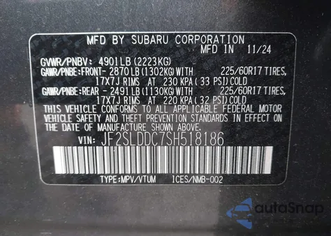 2025 Subaru Forester Premium from USA, damaged, VIN JF2SLDDC7SH518186